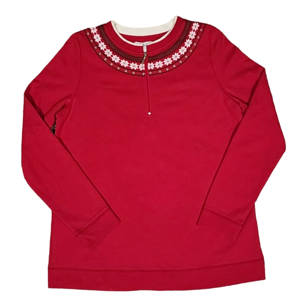 Kim Rogers Women's Fleece Sweater, Red Snowflake Yoke Long Sleeve, Size … - Picture 2 of 12